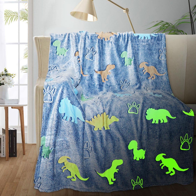 TEHALK Dinosaur Glow in The Dark Blanket for Kids, Toddler Blanket for Boys, Dinosaur Gifts for Boys/Kids, Soft Fleece Blanket Throw, Birthday Gifts 40"x60" - Image 1